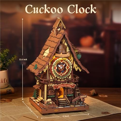 ROKR 3D Wooden Puzzles for Adults, Cuckoo Clock Model Kit, Room Home Decor DIY Watch Making Kit Functional Mechanical Building Toys, Hobbies Birthday Christmas Day Gifts for Men Women 14+ - Image 6