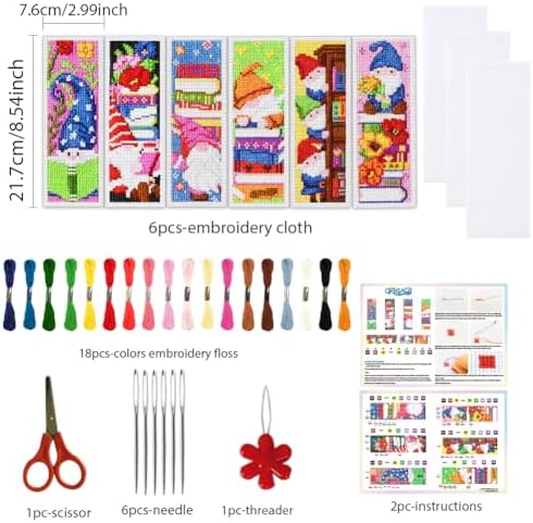 ORIGACH 6 Set Gnome Reading Cross Stitch Bookmark Kit for Beginner - Image 2