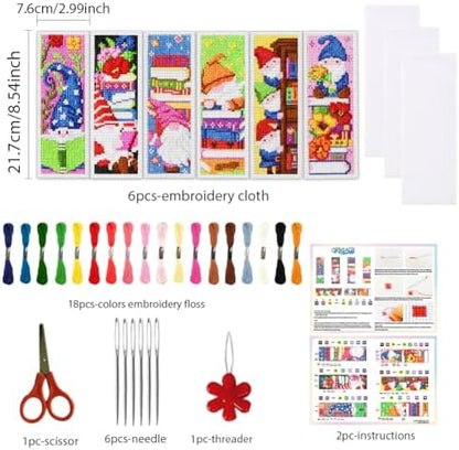 ORIGACH 6 Set Gnome Reading Cross Stitch Bookmark Kit for Beginner - Image 2