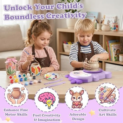 Unicorn Kids Pottery Wheel Kit with Air Dry Clay for Ages 6-14 Crafts - Image 2
