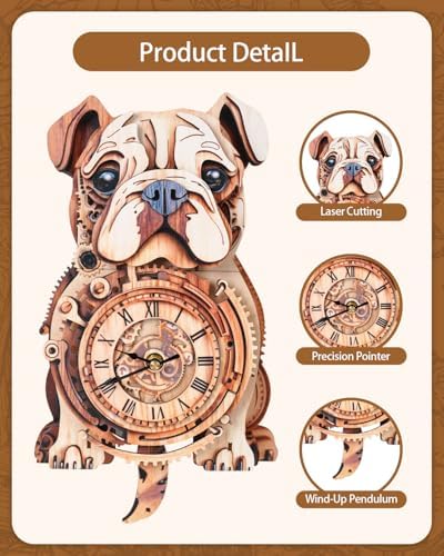 3D Puzzles for Adults-Wooden Bulldog Clock Puzzle DIY Clock Model Kit - Image 4