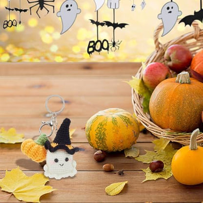 ORIGACH 4 Pcs Halloween Ghost and Mini Pumpkin Crochet Kit for Beginners, DIY Crochet Kit for Adults, Complete Crochet Keychain Set with Step by Step Video Tutorial for Halloween Parties Gatherings - Image 4
