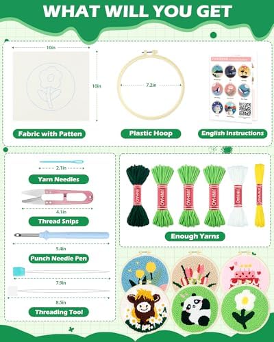 FIVEIZERO Yarn Punch Needle Craft Kit for Beginners,White Flower Pattern - Image 2