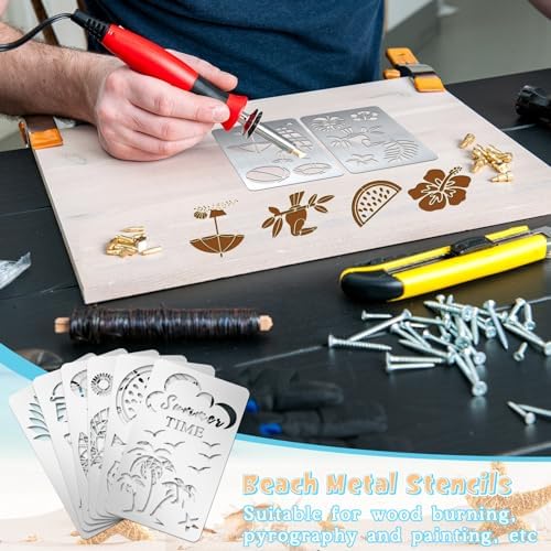 Lewtemi 6 Pcs Metal Wood Burning Stencils, Summer Style Letters Numbers - Image 4