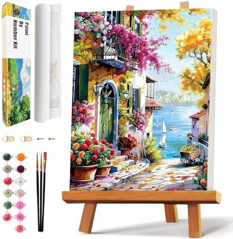 Qaisxoty Paint by Numbers Kit for Adult - Lane Road Rolled Adult Paint by Number, Complete Paint by Numbers Kit with Canvas, Box, Brushes, Acrylic Paints - DIY Home Decor & Gift (12”x16”) by QaisxotyPaintbyNumberKits