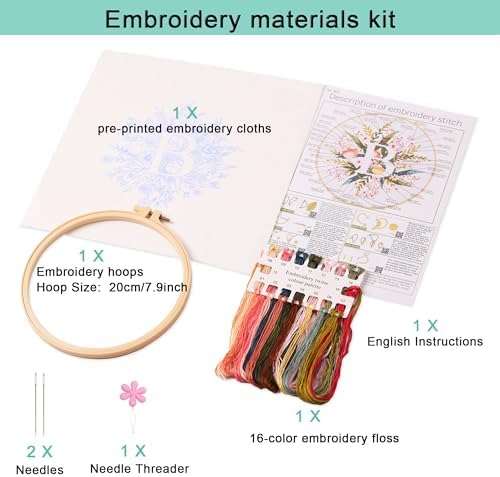 Harimau Letter B Pattern Embroidery Kit for Adult Beginners, Complete Starter Pack with 1 Hoop, Needles, Instruction Guide & Embroidery Stitch Video Tutorials - Image 2