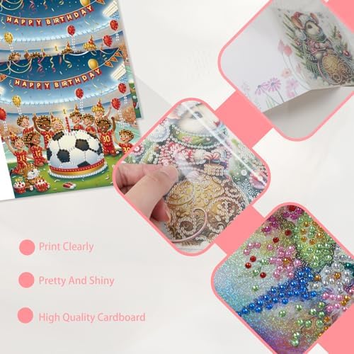 JISHSHAY 6 PCS Diamond Painting Happy Birthday Cards Football Cake Diamond Art Greeting Cards with Envelopes Gem Art Gem Painting Embroidery Kit Mosaic Kits for Adults with Special Shape Drills - Image 4