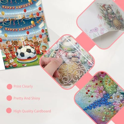 JISHSHAY 6 PCS Diamond Painting Happy Birthday Cards Football Cake Diamond Art Greeting Cards with Envelopes Gem Art Gem Painting Embroidery Kit Mosaic Kits for Adults with Special Shape Drills - Image 4