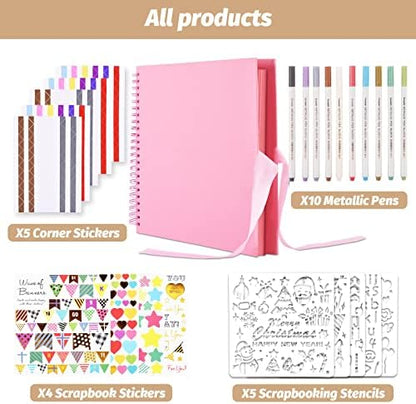 GOTIDEAL 12 x 12 Inch Scrapbook Album with 10 Metallic Markers, Pink - Image 2