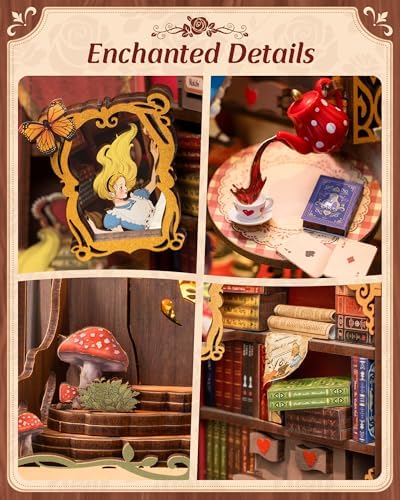 ROBOTIME Book Nook Kit, Fairy Tale Princess DIY Miniature House Kit, Fall into Wonder 3D Wooden Puzzle Bookends, Tiny House Bookshelf Decor Creative Decorative Unique Gifts for Adults & Teens - Image 3