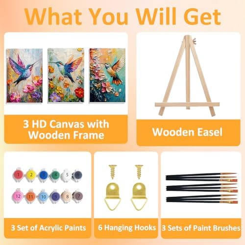 Mandun Hummingbird Paint by Numbers Kit for Adults, 3 Pack, 7.8x11.8 inch - Image 4