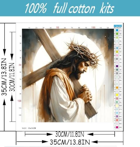 Jesus Stamped Cross Stitch Kits for Beginners Adults, Dimensions Needlepoint Art Crafts,Counted Cross Stitch Kits Embroidery Kits for Beginners Adults for Home Decor 13.8X13.8inch - Image 2