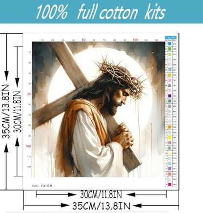 Jesus Stamped Cross Stitch Kits for Beginners Adults, Dimensions Needlepoint Art Crafts,Counted Cross Stitch Kits Embroidery Kits for Beginners Adults for Home Decor 13.8X13.8inch - Image 2