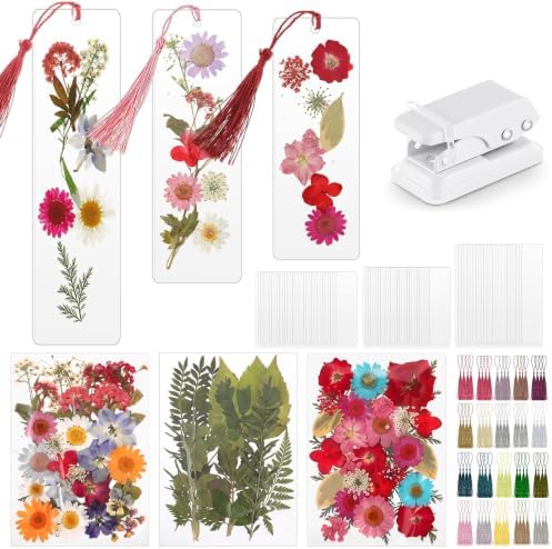 Fuyoooo 176 Pcs Pressed Flower Bookmark Kit,Rainbow Colors,3 Size by Liraitoya