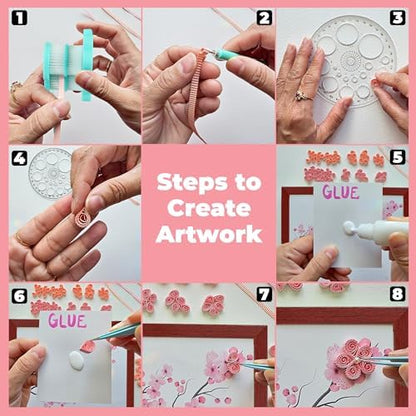MY CREATIVE CAMP Paper Quilling Kit for Beginners – DIY Craft Kit for Kids, Teens & Adults with Tools, Instructions & Storage, Creative Art Projects & Wall Décor (Cherry Blossom Kit) - Image 4