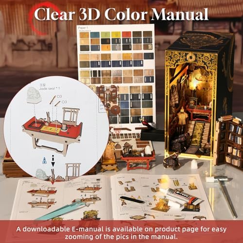 CCCDF Book Nook Kit, The Emperor’s Study DIY 3D Wooden Puzzle with LED - Image 6