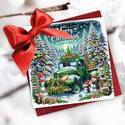 6pcs DIY Diamond Art Painting Christmas Greeting Cards Set Vintage Truck - Image 2