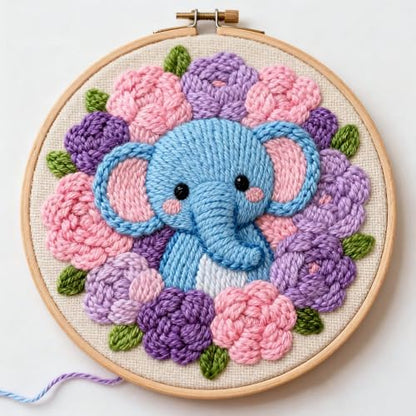 DIY Punch Needle Kits Elephant Among Flowers 6+20x20cm by Unknown