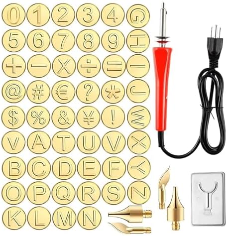 Wood Burning Tip Set, 26 Letters Wood Burning Tip Kit Copper Letter Number Soldering Iron Stencils US Plug by Unknown