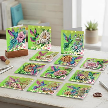 12 Pack Flower Diamond Painting Greeting Kits Hummingbird DIY 5D Diamond Art with Envelopes & Rhinestones, Creative Christmas Birthday Gifts for Adults, Family, Friends - Image 6