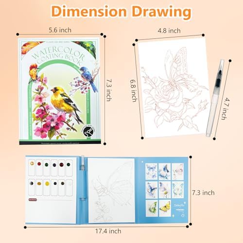 Mulyric 2-Pack Watercolor Painting Books for Adults & Beginners - All-in-One Creative Stress Relief Art Kit with 3-Fold Pad, 32 Pre-Printed Pages, 24 Colors & 2 Brushes for Relaxation & Art Therapy - Image 3
