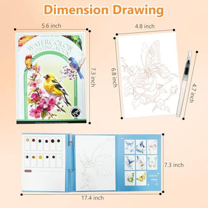 Mulyric 2-Pack Watercolor Painting Books for Adults & Beginners - All-in-One Creative Stress Relief Art Kit with 3-Fold Pad, 32 Pre-Printed Pages, 24 Colors & 2 Brushes for Relaxation & Art Therapy - Image 3