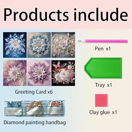 POETRYDRAW 6 Pack 5D DIY Diamond Art Painting Mandala Flower Greeting Card Kit, Diamond Art Christmas Birthday Holiday Greeting Card, Crafts Kit Creative with Envelope - Image 7