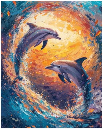 XTCIXAL Paint by Numbers Kit for Adults, Dolphin, 16X20 Inch by XTCIXAL