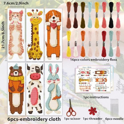 ACRNIGHEET 6PCS Cross Stitch Bookmark Kits for Beginners Cartoon Animals - Image 2