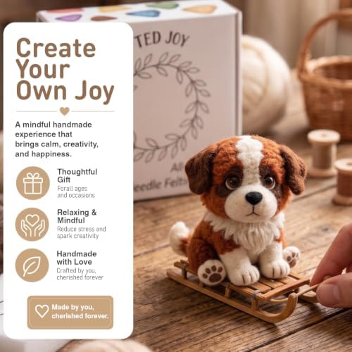 DIY Needle Felting Kit Cute Saint Bernard Puppy on Sled – Needle Felting Starter Kit with Fiber Roving, Needles, Felting Pad & Instructions | Felted Dog Kit for Beginners Adults | DIY Craft Gift - Image 2