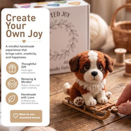 DIY Needle Felting Kit Cute Saint Bernard Puppy on Sled – Needle Felting Starter Kit with Fiber Roving, Needles, Felting Pad & Instructions | Felted Dog Kit for Beginners Adults | DIY Craft Gift - Image 2