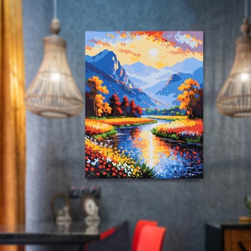 Lovepefe Scenery Paint by Numbers Kit for Adults Flowers Paint by Numbers Mountain Stream DIY Canvas Oil Painting for Gift Home Wall Decor 16x20 Inch - Image 4