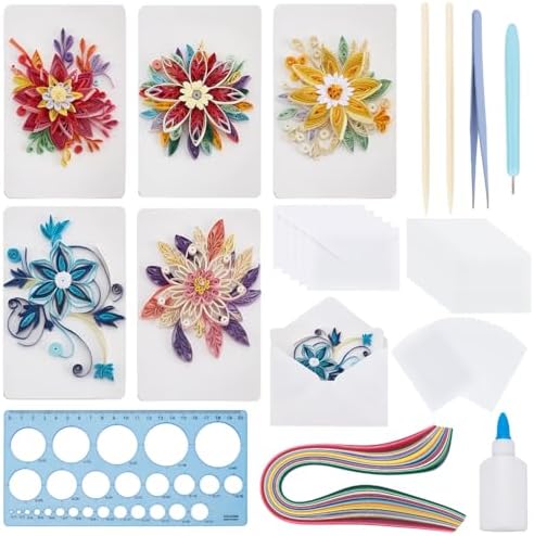 WEBEEDY 20 Sets Paper Quilling Kit for Adults Beginner DIY 5 Styles Flower Greeting Card Making Kit with Instruction Handmade Flower Quilling Card for Birthday,Wedding,Holiday,Mother's Day by WEBEEDY