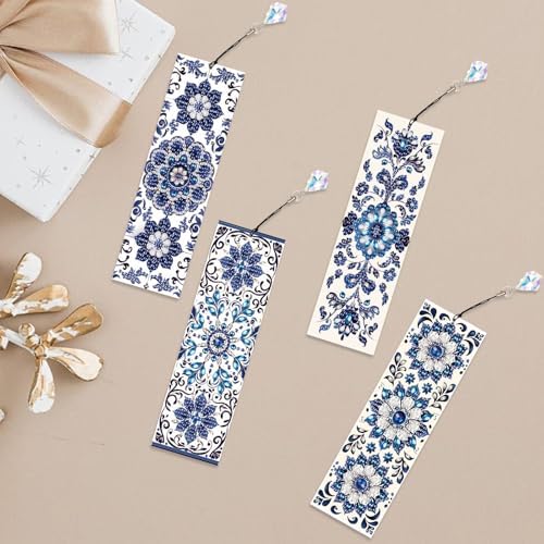 4pcs Diamond Art Bookmark Set - Blue and White Porcelain Pattern, Crystal Water Diamond Art Gift with Diamond Pendant, Suitable for Office, School Reading Enthusiasts, DIY Crafts Gifts, Birthday Gifts - Image 7