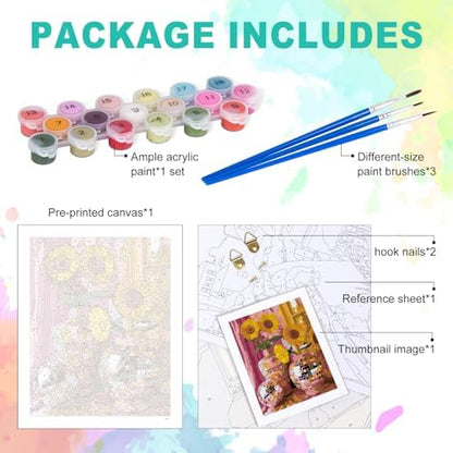 GEEHEIY Paint by Numbers Kit for Adults, Disco Sunflower Vase, 16 x 20 Inch - Image 4