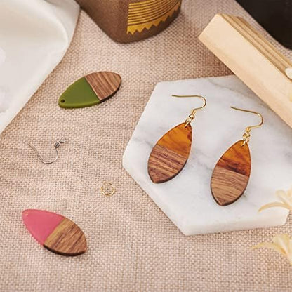 FASHEWELRY 16Pcs Wood Resin Earrings Charms Teardrop Wooden Earring Findings for Earrings Jewelry Making Kit with 120Pcs Earring Hooks Jump Rings - Image 2
