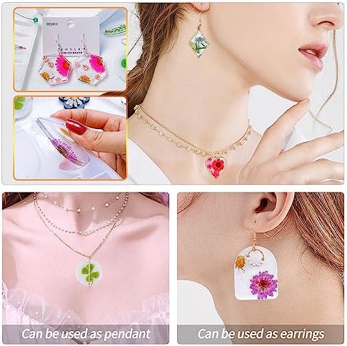 54 Pcs Epoxy Resin Jewelry Molds for Beginners, Moldes De Silicona para Resina for Earrings Pendants Necklaces Keychains Making, Variety Silicone Casting Mould with Hole for Boho Art Crafts - Image 3