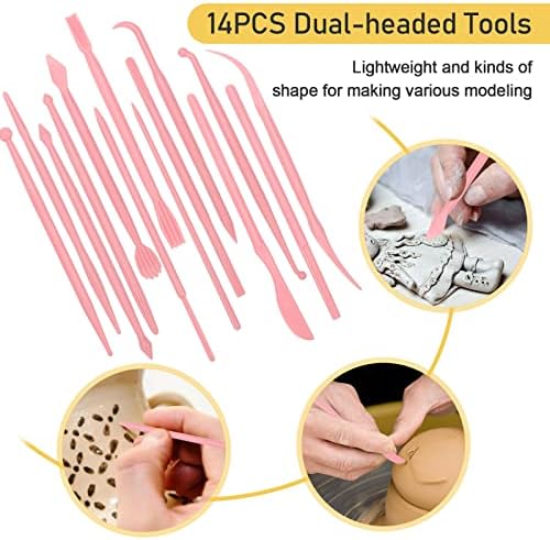 28Pcs Polymer Clay Cutter Tools, Pletpet Polymer Clay Tools Acrylic Roller/ 14 Sculpting Kits/ 7 Circle Shape Cutter/ 2 Acrylic Sheets for Press/ 2 Scarper/Needle Detail Shaping - Image 3