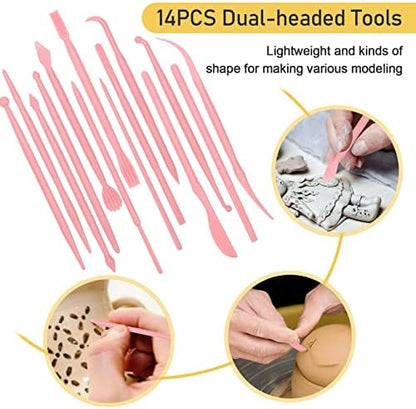 28Pcs Polymer Clay Cutter Tools, Pletpet Polymer Clay Tools Acrylic Roller/ 14 Sculpting Kits/ 7 Circle Shape Cutter/ 2 Acrylic Sheets for Press/ 2 Scarper/Needle Detail Shaping - Image 3