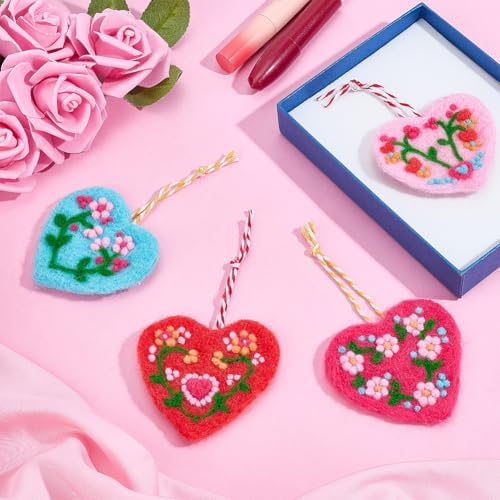 ORIGACH 5 Set Floral Heart Needle Felting Kit for Beginners DIY Wool Felted Heart Shape Ornaments Craft Kit for Adults with Instruction, Felting Foam Mat, DIY Needle Felting Supply - Image 5