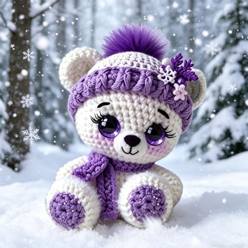FRANDEK DIY Purple Bear Crochet Kit for Adults, Cute Plush Animal Set - Image 2