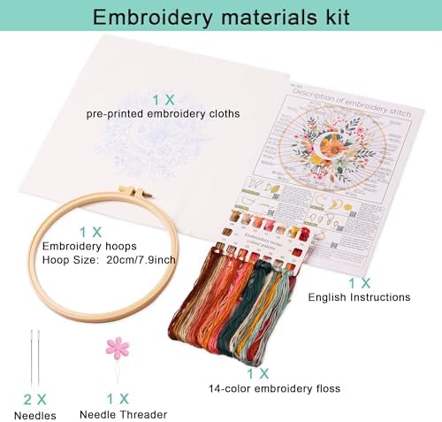 Harimau Letter C Pattern Embroidery Kit for Adult Beginners, Complete Starter Pack with 1 Hoop, Needles, Instruction Guide & Embroidery Stitch Video Tutorials - Image 2