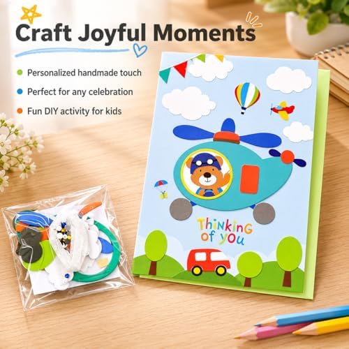 JISADER DIY Greeting Card Kit, Handmade Paper Craft, Creative Card Making Kit with Foam Stickers & Ribbons, Multicolored - Image 4