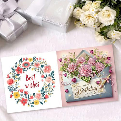 Christmas DIY Diamond Greeting Cards Set, 5D DIY Diamond Art Painting Christmas Style Greeting Card, DIY Christmas Card Making Kits for Family Friends Handmade Gift-#33-Happy Birthday - Image 3
