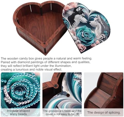 DIY Diamond Painting Kit Storage Box, Rose Wolf Dog Diamond Decorative Craft Heart Shaped Kit, Desktop Item Storage, Multifunctional Creative Craft Gift - Image 4