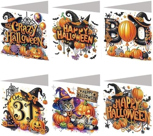 jinglinhh 6pcs Diamond Art Painting Halloween Pumpkin Witch Hat Cat Greeting Cards with Envelopes, DIY Card Making Kits for Adults, Diamond Art Postcards Christmas Cards Craft Gifts by Unknown
