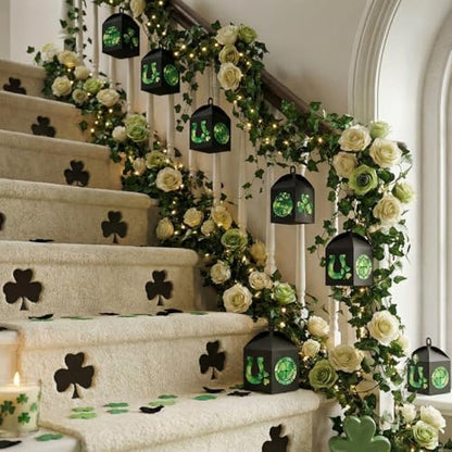 Maitys 16 Sets St Patricks Day Paper Lantern Craft Kit for Adults, Fun Irish Clover Horseshoe DIY Lanterns with Tissue Paper Glue Shamrock Lucky Handcrafts for Home Activities Ornaments Decoration - Image 4