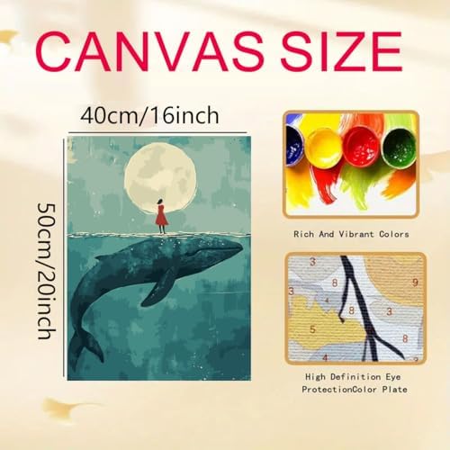 GEMFAMILY DIY Paint by Numbers Kit for Adults,Whale Moon Paint by Number Kit on Canvas for Beginners Home Wall Decor Printed Art Quality Canvas Acrylic Paints Crafts Art Kits 16 X 20 Inch - Image 5