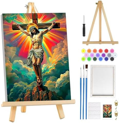 MOGTAA Jesus Paint by Numbers Kit for Adults Beginners with Frame, Religious Cross Adult Paint by Number Kits on Canvas with Easel, Easy DIY Oil Painting Kits for Home Decor, 8x12in by MOGTAADIYHomeDecor