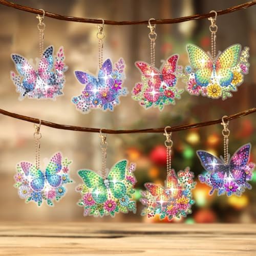 HuamuTech 5 Pcs/6 Pcs/8 Pcs Full Drill Keyring Special Shape Double Sided Diamond Art Keychain for Beginners Birthday Craftin - Image 5